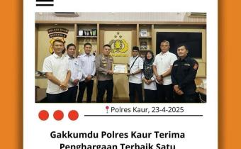 Bawaslu kaur serahan Piagam Perhanggan atas capaian Polres Kaur dalam tim penegakan hukum terpadu