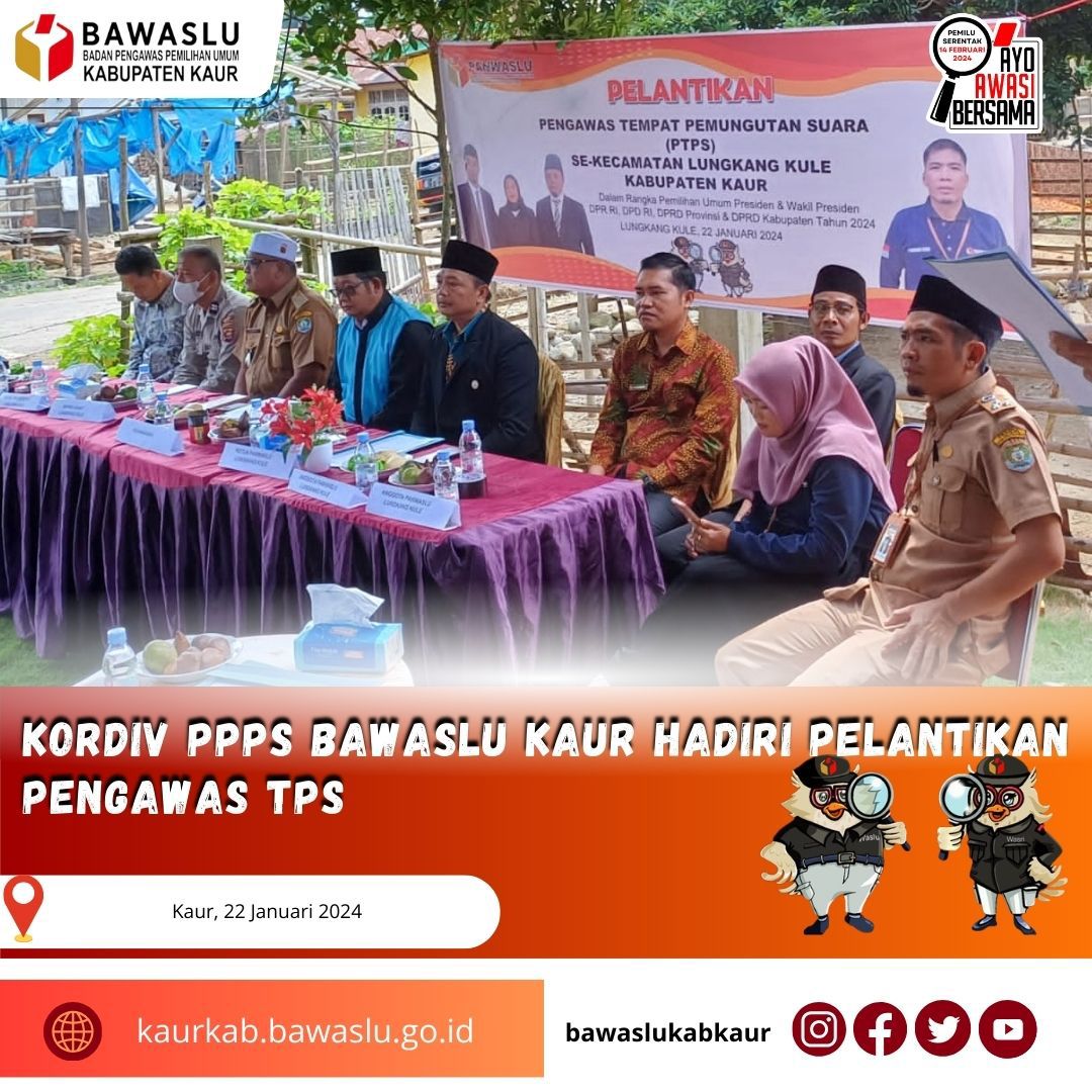 KORDIV PPPS HADIRI PELANTIKAN PENGAWAS TPS SEKALIGUS MEMBERIKAN PERLENGKAPAN PENGAWAS TPS SECARA SIMBOLIS