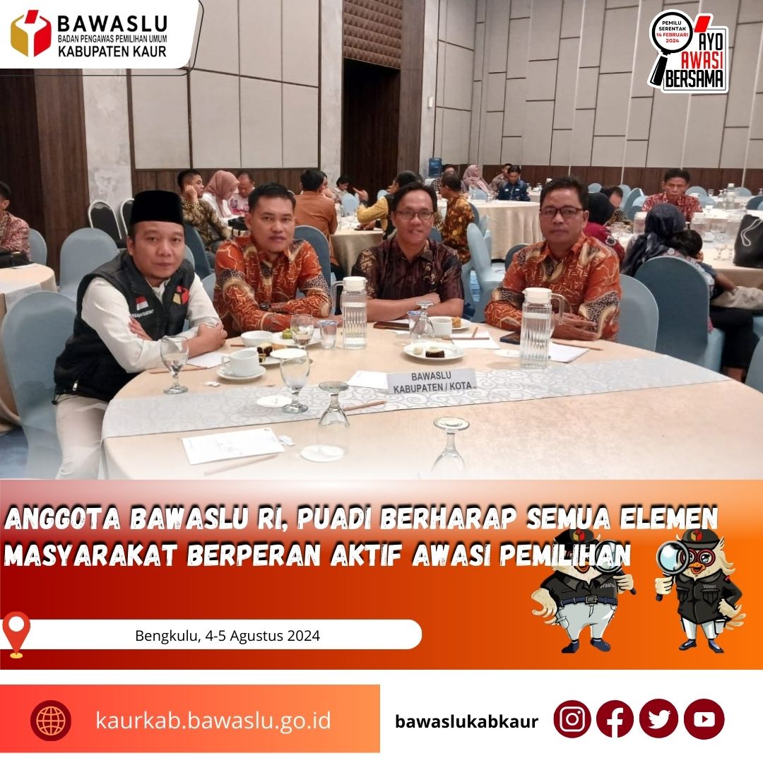 Kordiv PPPS Staf dan Sekretariat Bawaslu Kabupaten Kaur dalam Rakor Pengawasan dan Penanganan Pelanggaran pada tahapan pencalonan Gubernur dan Wakil Gubernur, Walikota dan Wakil Walikota, Bupati dan Wakil Bupati se-Provinsi Bengkulu.