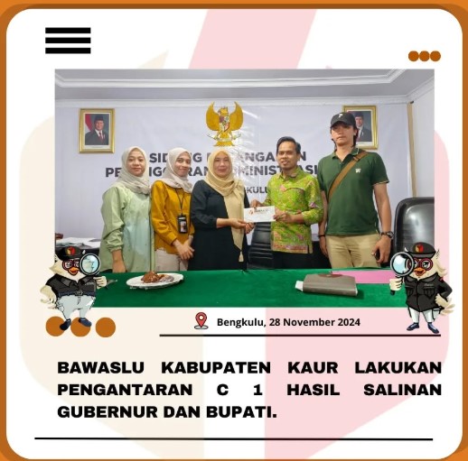 Anggota Bawaslu Kabupaten Kaur Kordiv HPPH Sampaikan secara langsung C1 Hasil Salinan Pemilihan Serentak Tahun 2024 di Kabupaten Kaur ke Provinsi Bengkulu