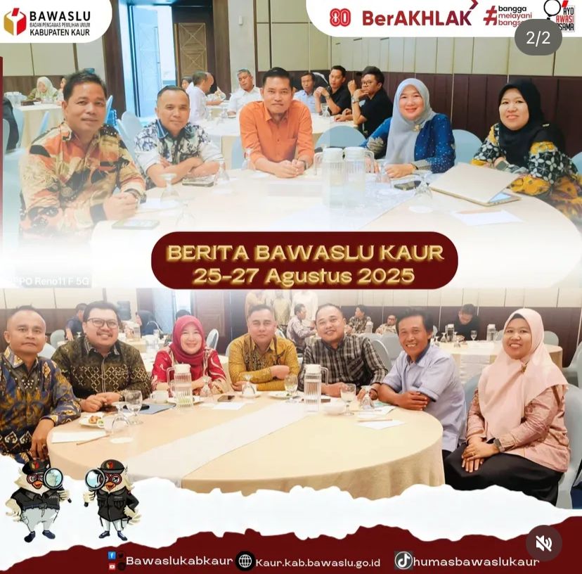 Ketua dan Anggota Serta Korsek Bawaslu Kabupaten Kaur dalam kegiatan foto bersama Anggota Bawaslu RI Totok Haryono