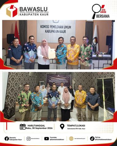 Bawaslu Kabupaten Kaur Rapat Pleno Rekapitulasi Pemutakhiran Data Pemilih Berkelanjutan (PDPB) Triwulan III Tahun 2026 yang dilaksanakan oleh KPU Kabupaten Kaur.