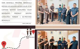 Bawaslu kaur serahan Piagam Perhanggan atas capaian sentra Gakkumdu Kaur